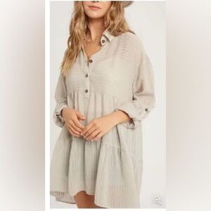 VICI Miou Muse Garrett Tiered Babydoll Tunic Dress Beige